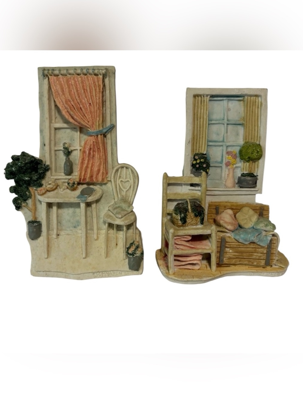 Vintage C Winterle Olson 3D Wall Art Plaque Set Country Interior Diorama